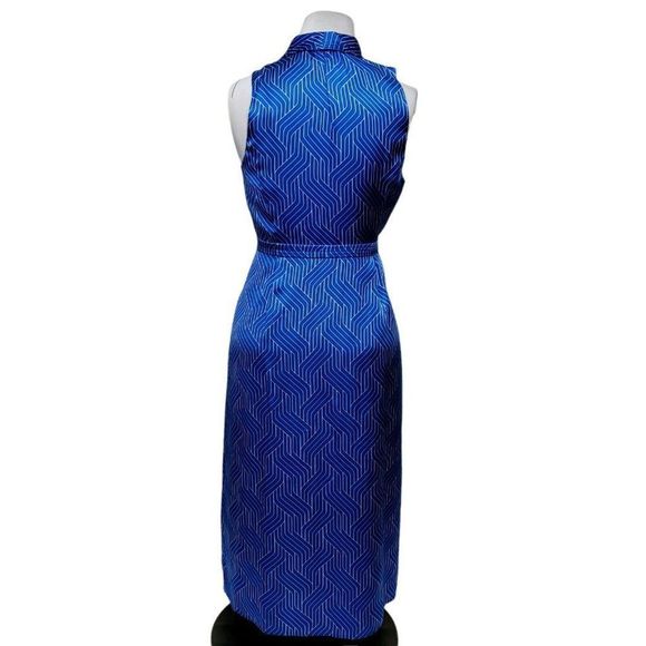 Equipment‎ Size 10 Katherine Blue Silk Geo Pattern Wrap Sleeveless Midi Dress - Picture 6 of 12